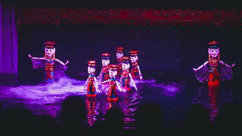 Traditional Vietnamese water puppet dolls theatre show in Hanoi, Vietnam, water puppetry doll show