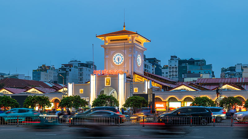 Saigon Central Market, aka Ben Thanh Market, in Ho Chi Minh City, Saigon, Vietnam. Translation: "Ben Thanh Market"